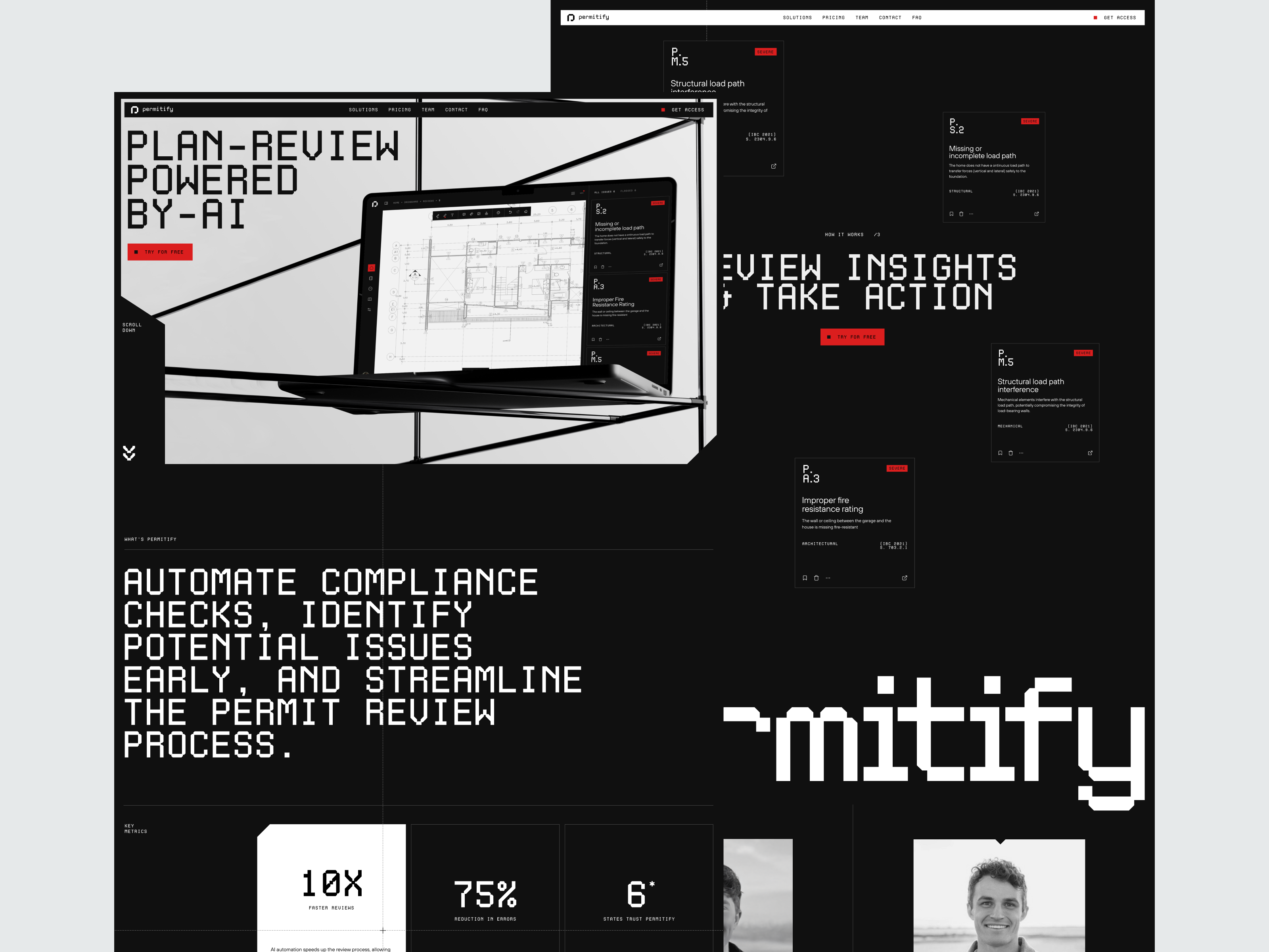 AI Web design landing page screens ✦ Permitify ai design landing page robotics screen scroll service startup technology ui ux web web design website