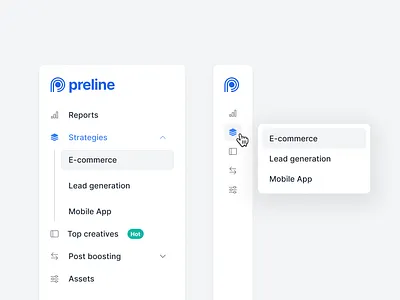 Sidebar Navigations - Preline UI app sidebar clean components design design system desktop dropdown icons interface light minimal mobile nav icons navigation sidebar sub menu ui ux web design website