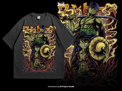 Luffy and Zoro - One Piece Anime Fanart anime anime t shirt branding clothing brand illustration monkey d luffy one piece poster art roronoa zoro t shirt design t shirt illustration