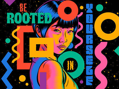 Be rooted in yourself colorful design figurative art human illustration popart portrait psychedelic typography vector