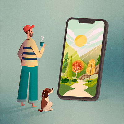 The World Through a Screen 2020 cell phone dog editorial illustration illustrator outdoors technology