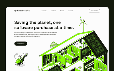 Earth Guardian 🌿 Landing Page about us clean graphic design green hero illustration ios isometric landing page neon quote services subscribe testimonials trendy typography ui ux vector web design