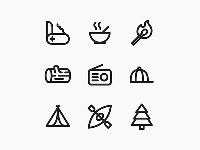 Camping Line Icons adventure camping clean design flat flat design graphic design icon icon set icons line line icon minimal minimalistic outdoor vector