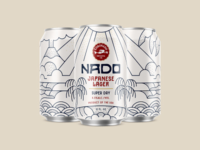 Japanese Lager Can Illustration beer can design beer design brewery california illustration japanese japanese lager illustration line illustration monoline illustration nienowbrand ornate design palm tree palms paradise san diego stipple sun wave illustration waves