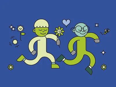 WeTransfer Report 2024 2d bee blue branding character design flat design flowers graphic design green guys happiness illustration line nature sustainability vector wetransfer