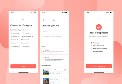 Property Management Platform - Post Job app application design flow job post flow mvp new design post post job posting product property real estate real product service provider success screen ui user flow ux