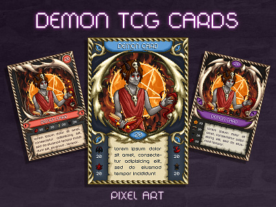 Demon TCG Cards Pixel Art 2d art asset assets ccg demon design devil fantasy game game assets gamedev indie indie game pixel pixelart pixelated rpg set tcg