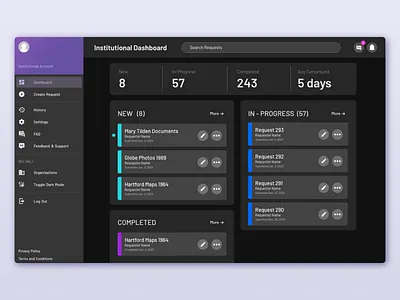 Updated Institutional Dashboard branding case study darkmode dash dashboard design interface service user experience research ux research