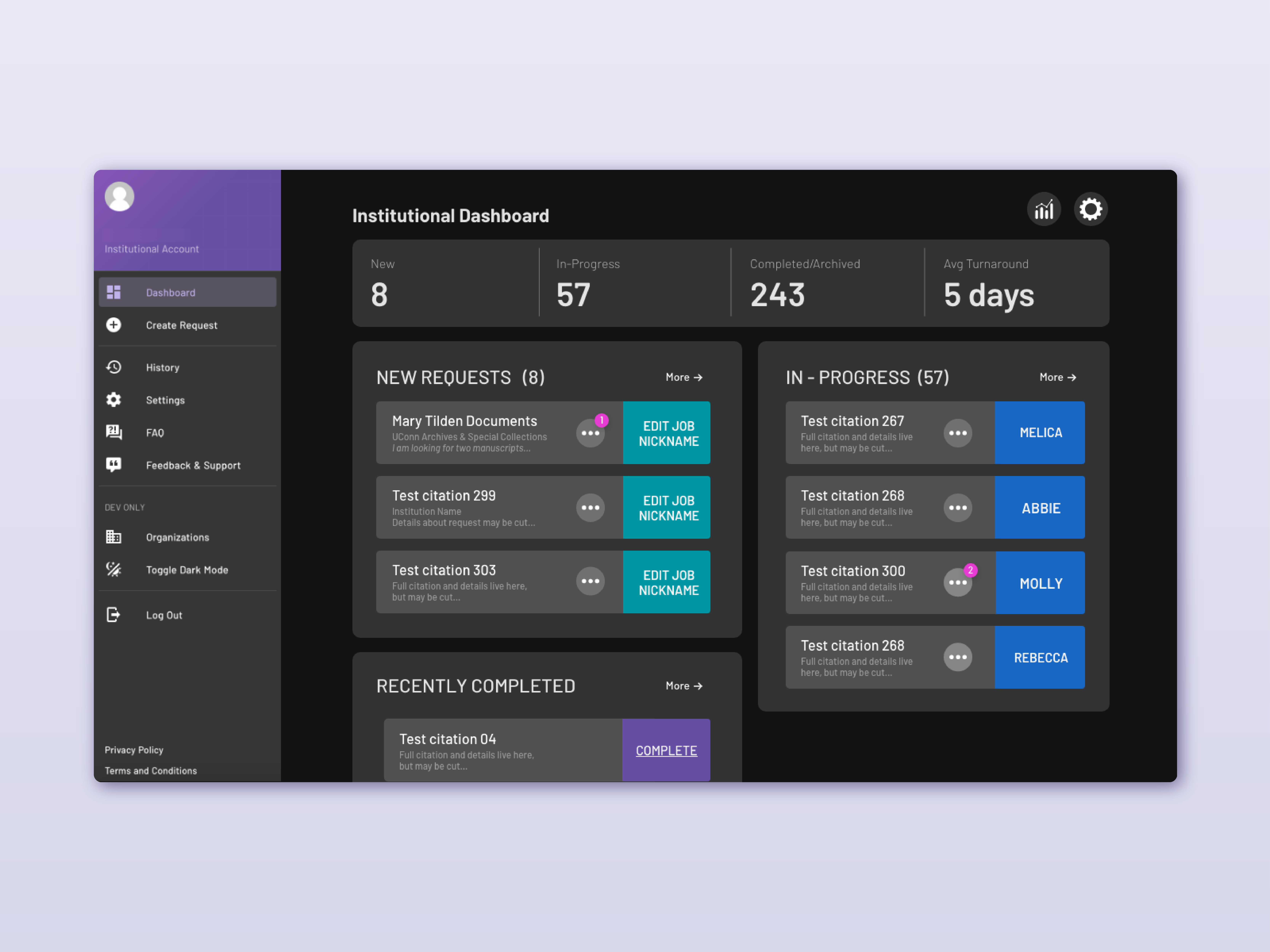 Prototype 1 of Dashboard