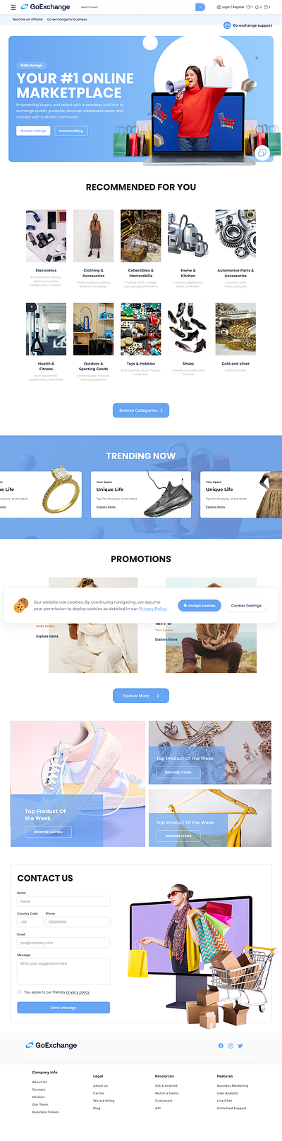 GoExchange – E-Commerce Marketplace UI ecommerce homepage design listings marketplace online store orders products responsive designs shopify shopping ui ui design uiux web design website design