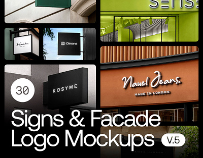 30 Signs & Facade Logo Mockups - V5 3d 3d logo mockup facade logo logo mockup luxury minimalist mock up mockup modern psd realistic sign sign facade mockup signage signage mockup template wall sign