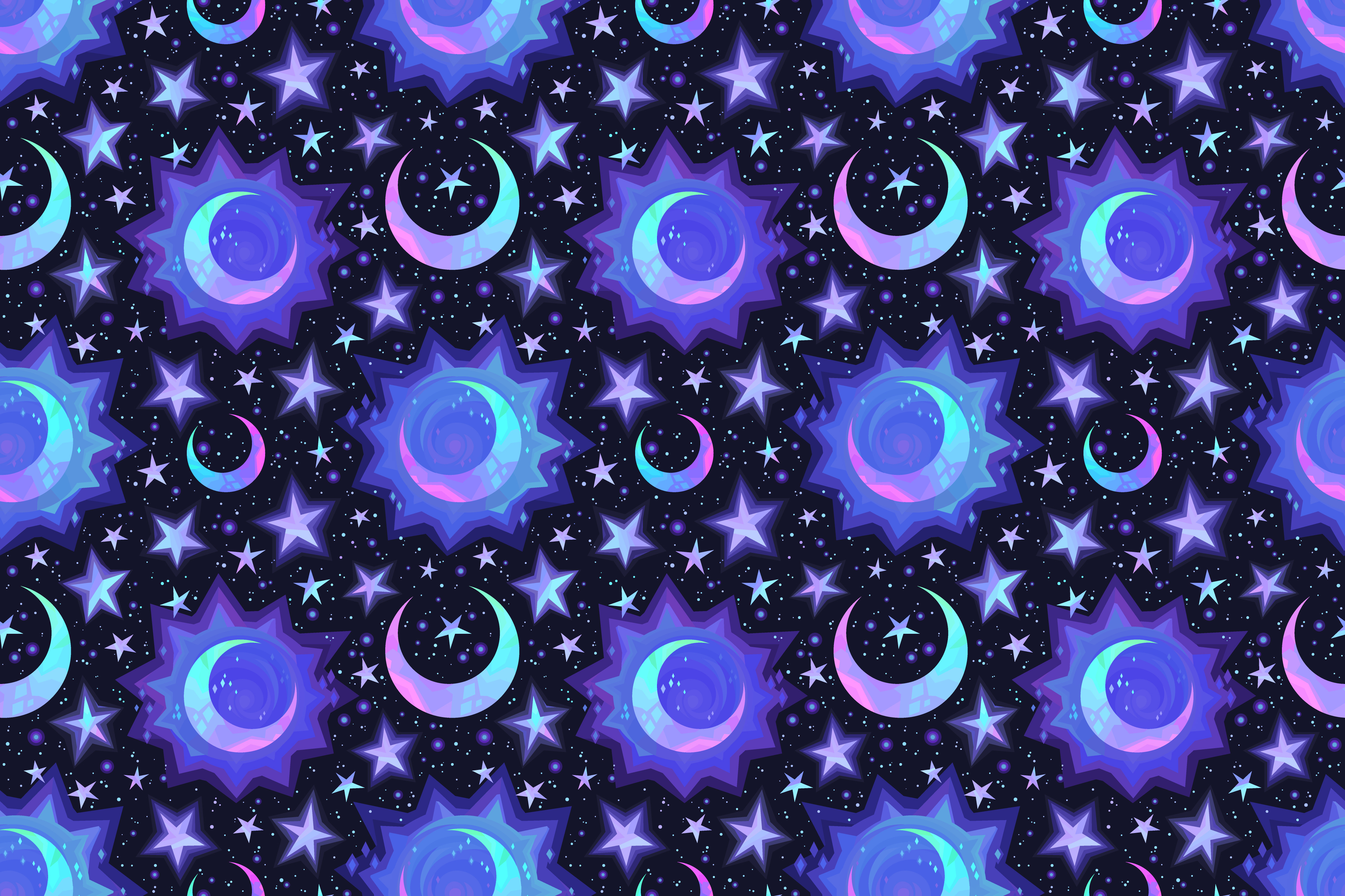 Fantasy pattern with moons and stars alchemy background blue cartoon design graphic design illustration iridescent magic midnight pattern shine shiny