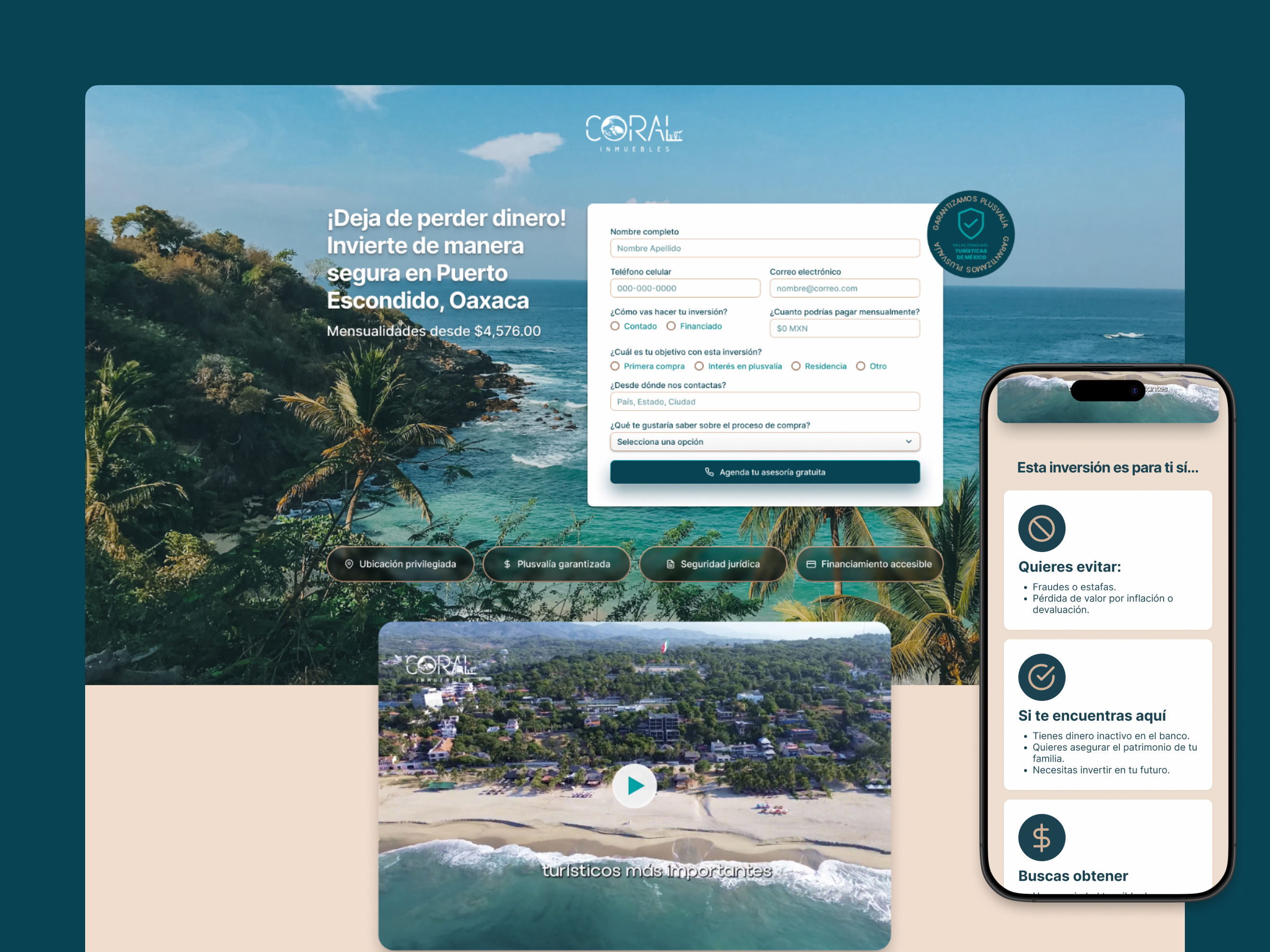 Beach real estate landing page badge beach beach properties blue chill clean graphic design landing page minimal real estate relax sand ui vector website