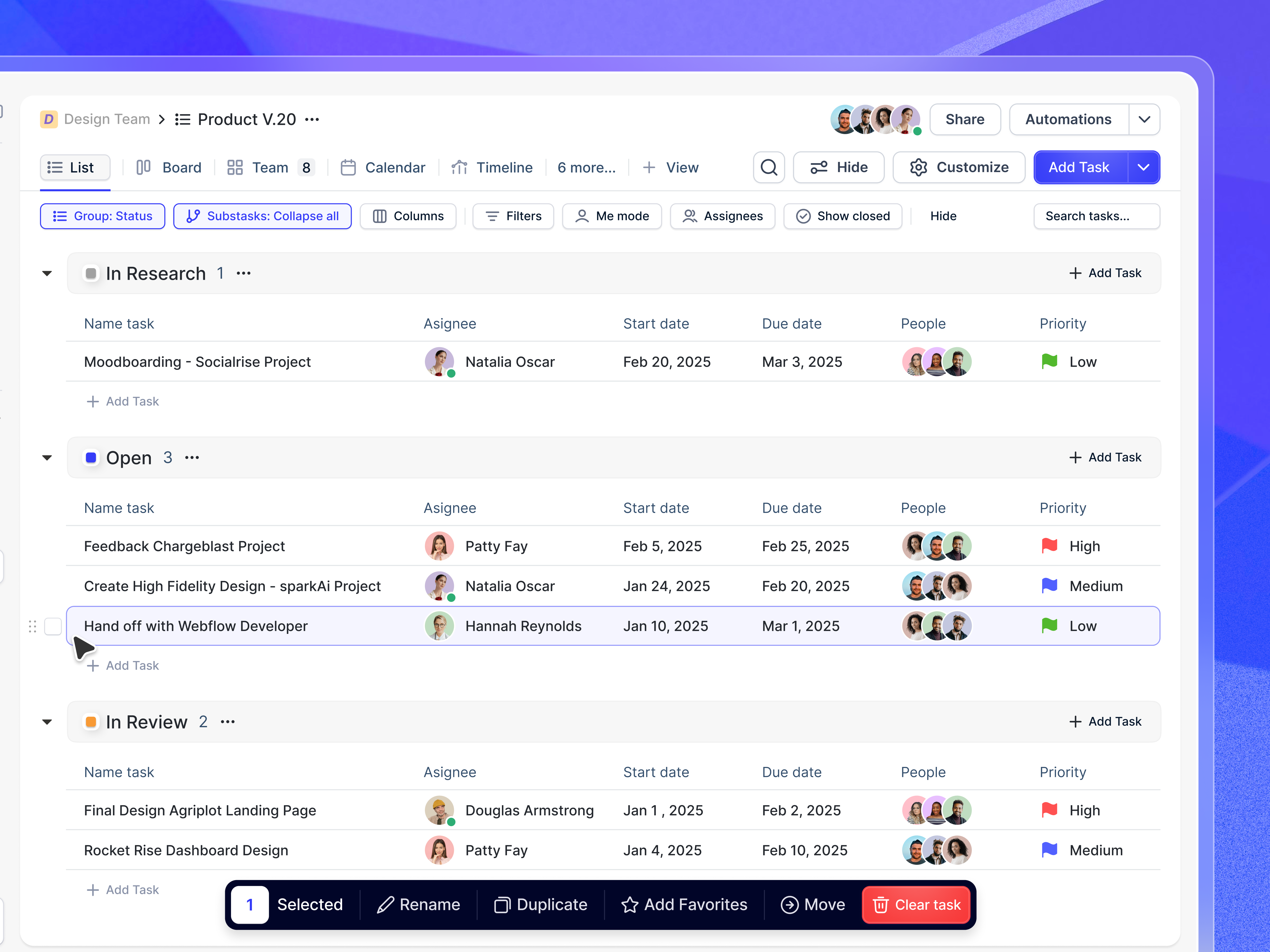 Task Management Dashboard cansaas clean collaboration collaboration tool dashboard design interface list dashboard list view minimalism product design project management saas saas design task management task tracking tool tracking ui ux