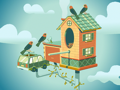Bird House after effects animated gif animation birds cartoon illustration loop vector