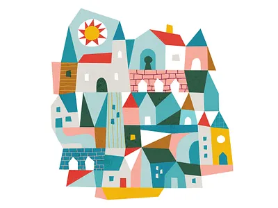 Homebase abstract digital funky home houses illustration mid century together town