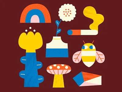 Sunday Morning chakra crytal digital editorial flower illustration modern mushroom nature rainbow