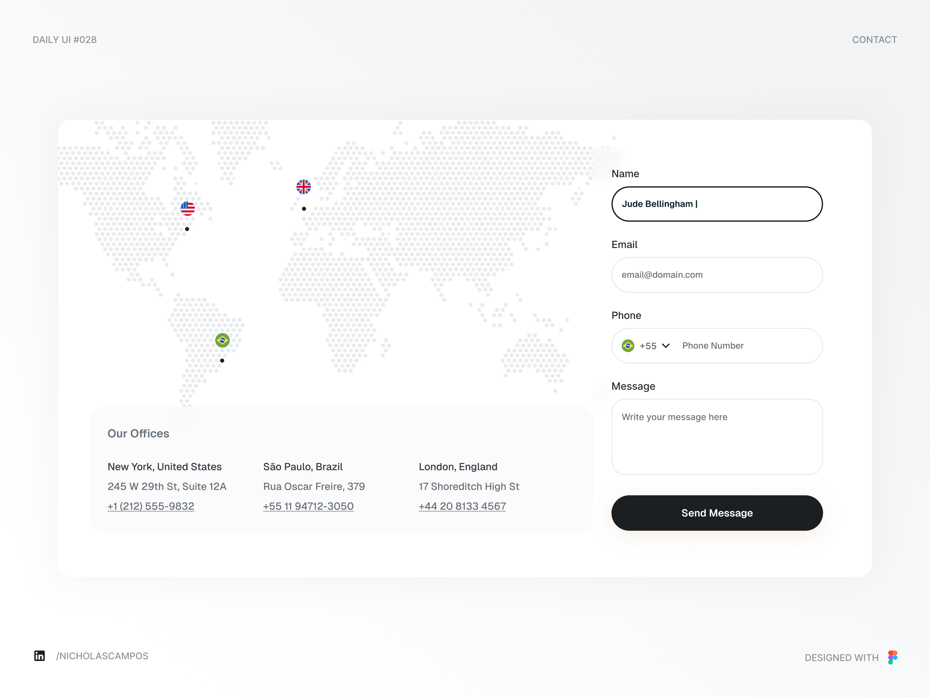 Daily UI #028 - Contact 028 challenge clean design clean ui contact contact form contact page daily ui 028 dailyui dailyuichallenge form get in touch info info page map message send message ui ui design uidesign