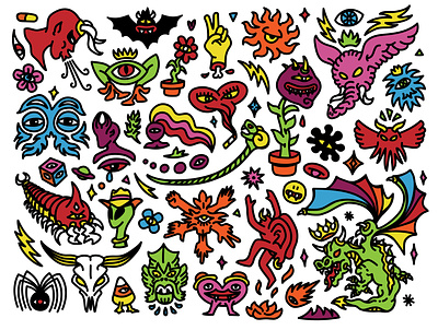 Mystical Monsters pt.2 creatures demons design devil doodle evil graphic design hand drawn hand made illustration magic magical minimal monster monsters mystical psychedelic scary spooky trippy