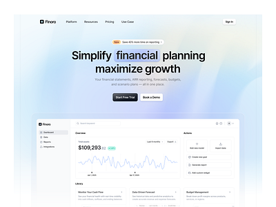 Finora - Hero Section budget chart dashboard data finance financial planning fintech gradient graph hero illustration landing page morva morva labs product design saas track ui ui ux web design