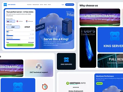 King Servers – Exploration bento cloud database design host landing page minimal rent server ui ux website