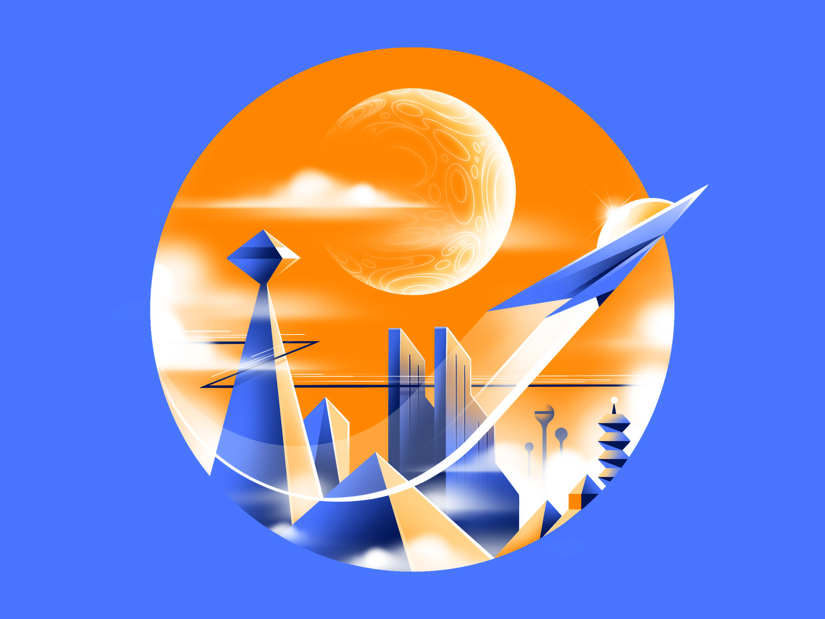 Tomorrowland 2023 🚀 album art astro badge design blade runner blastoff cloud city illustration illustrator nasa procreate rocket sci fi science fiction scifi space travel spaceship spacex starship tomorrowland worlds fair