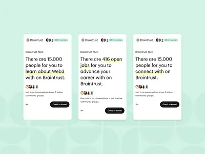 Braintrust Facts 🤓 facts freelance freelancers freelancing full time jobs gigs job listing job post job search jobs new users onboarding onboarding experience onboarding process part time jobs product design sign up ui ux web3
