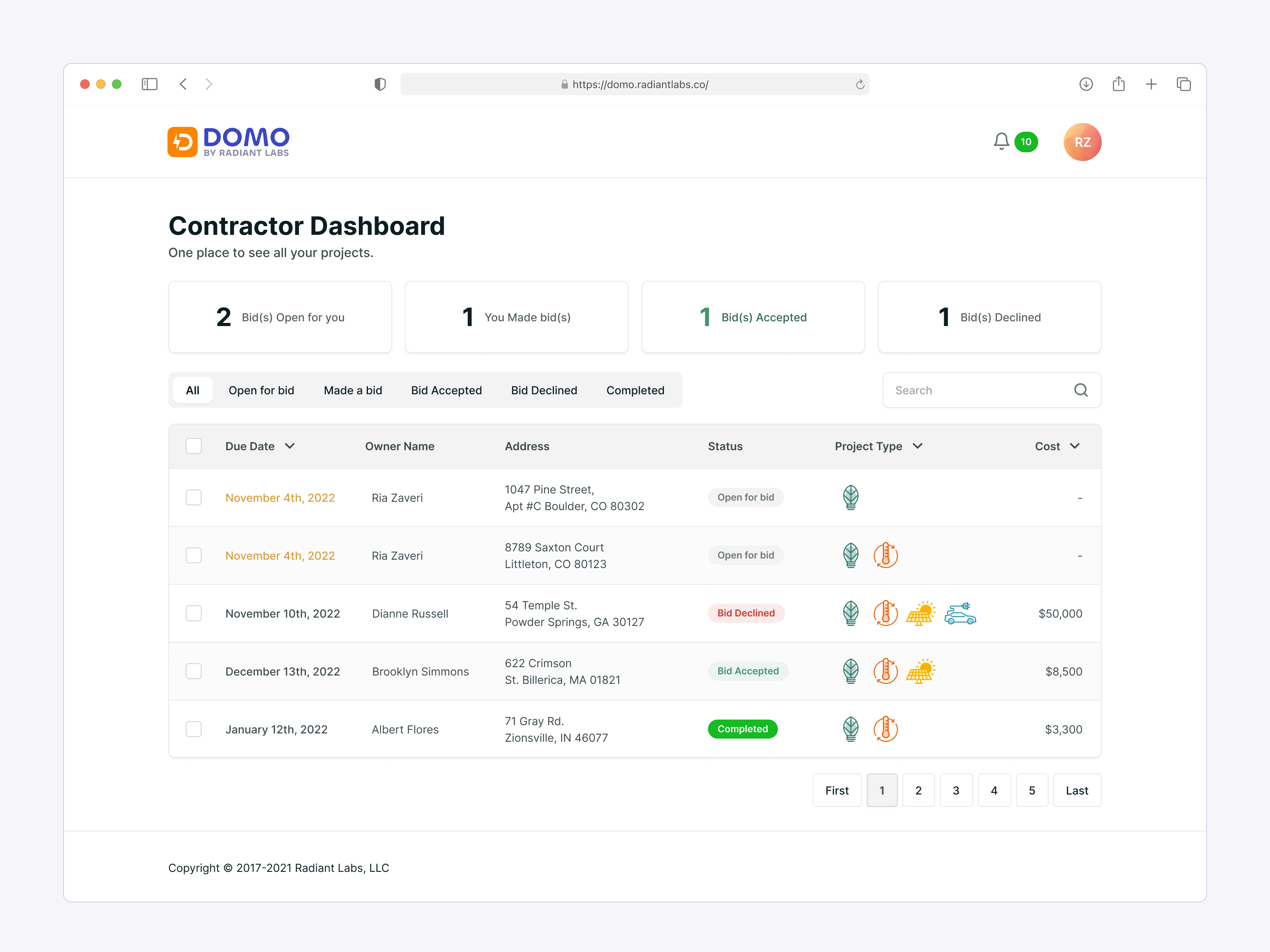 Example of Application Dashboard UI/UX Design