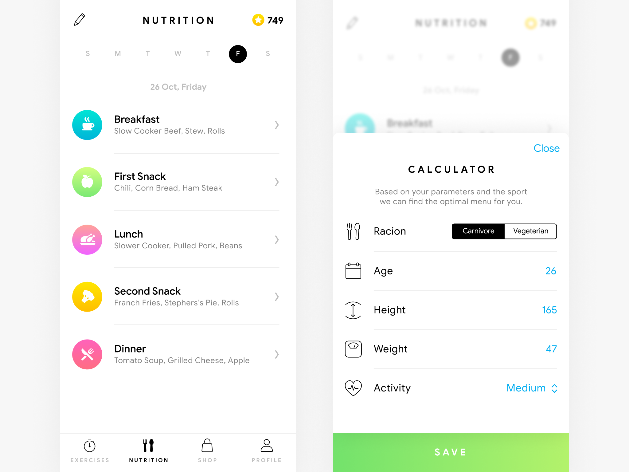 FitRush: Workouts & Meal Plan - Nutrition app design diet fitness meal nutrition ui ux