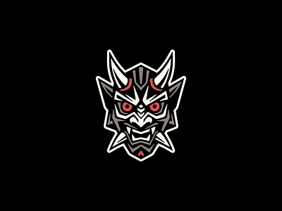 Oni Mask Logo aggresive branding demon design emblem gaming icon identity illustration japan logo mark martial arts mask oni sports symbol vector warrior