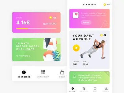 FitRush: Workouts & Meal Plan - Exercises app design fitness sport ui ux
