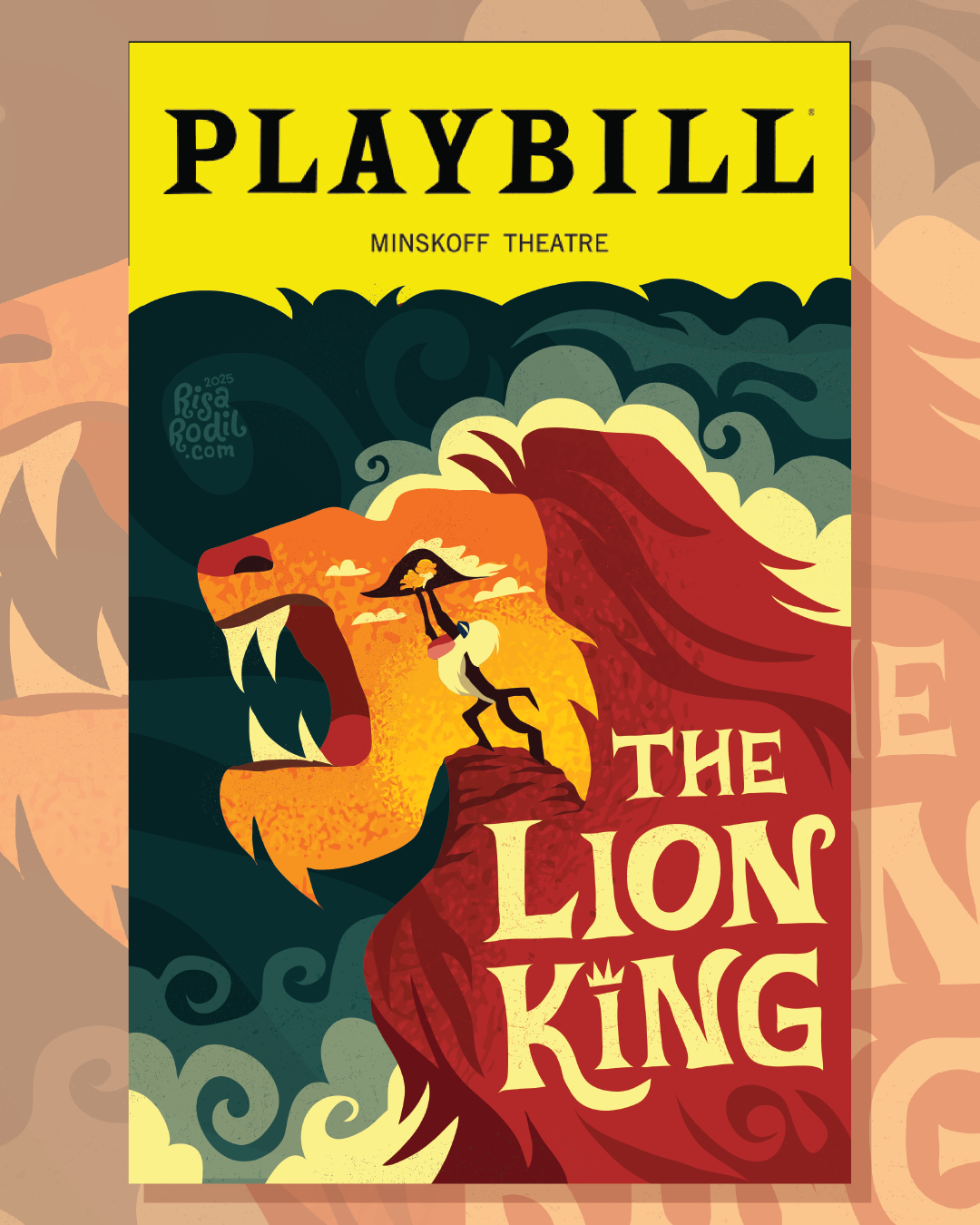 Lion King Reimagined Playbill broadway flat design hand lettering illustration lettering lion king musical negative space theater typography