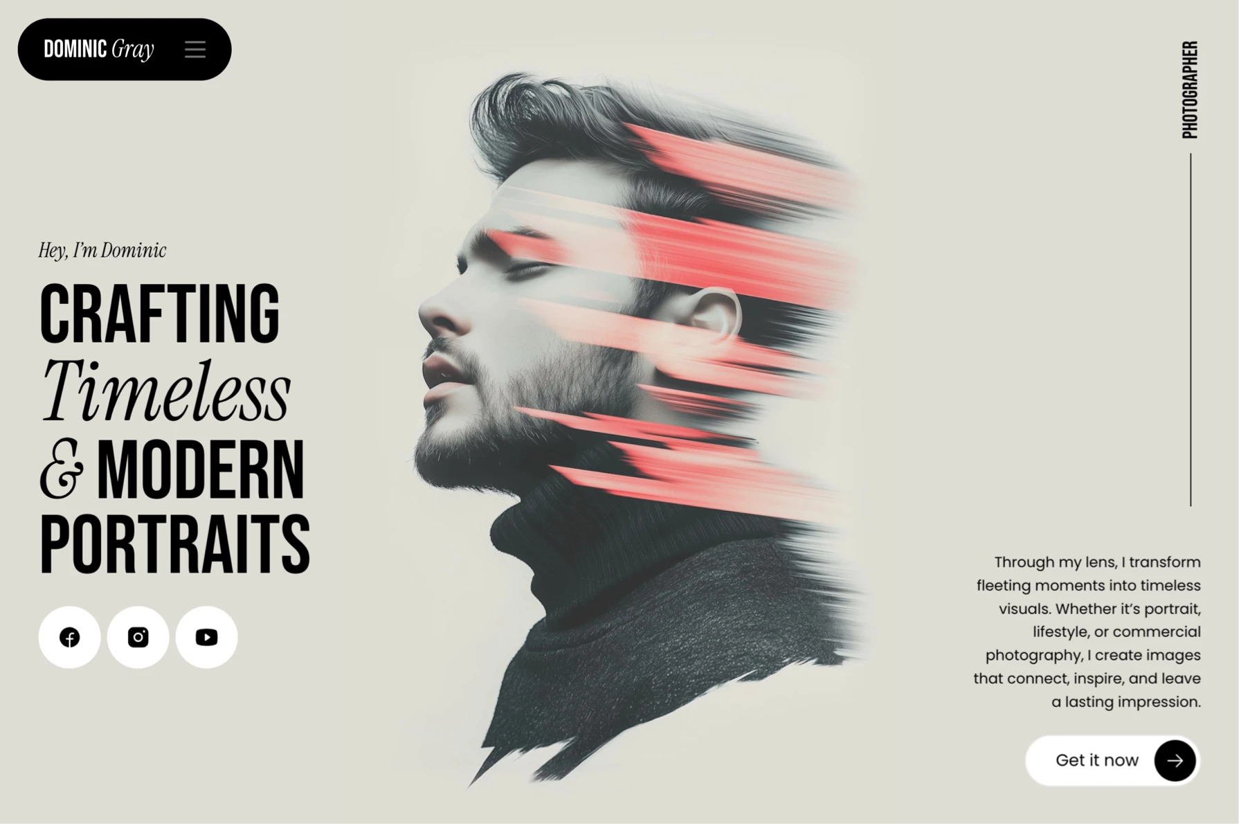 Personal photographer website Hero section for Framer cta header headline hero landing navigation personal photographer photos portfolio social icons ui ui design ux webdesign website website design