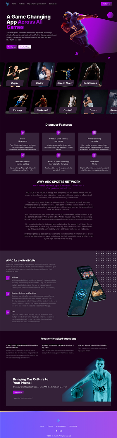 Advance Sports Athletic Landing Page Design branding clean design football landing page portfolio sports ui