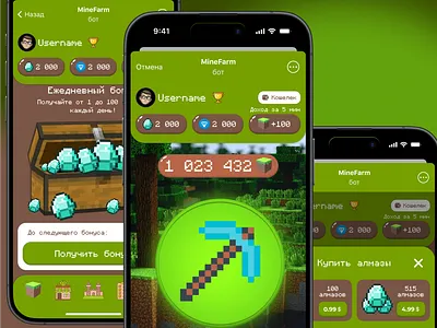 Minefarm Mini Game TMA design figma game design mine mine game minecraft mobile app mobile game ui ui ux design ux
