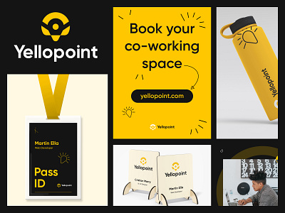 Yellopoint: branding, logo design, visual identity brand identity brand sign branding business business branding business logo co working corporate logo coworking space flyer logo meeting space office logo office space poster teamwork visual design yellopoint