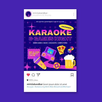 Karaoke and Games Night Instagram Post concept design graphic design illustration instagram layout marketing collateral promotion social media template vector visual art