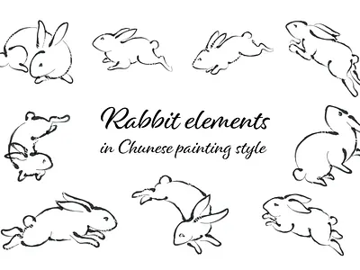 Rabbit elements in Chinese style. chinese style clip art design graphic design hand drawn icon illustration japanese logo pattern rabbit vector