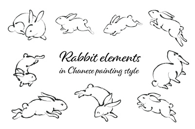 Rabbit elements in Chinese style. chinese style clip art design graphic design hand drawn icon illustration japanese logo pattern rabbit vector