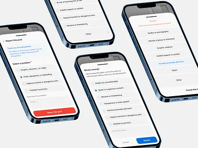 Flag & Report Screens Design app clean components design designer details light minimal popular productdesigner reportspam trend trending trends ui ui design uiuxdesigner