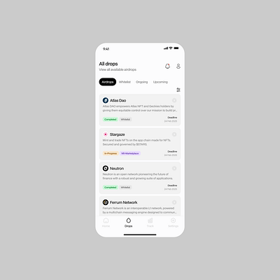 All airdrops screen from drops light mode