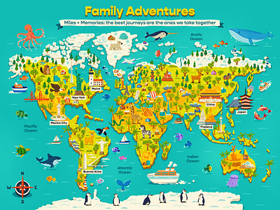 Family Adventures - World Map art cartoon character design illustration map poster world