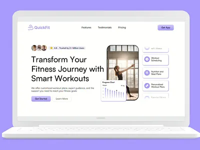 Landing Page -Hero animation fitness framer health hero minimalist purple ui uiux ux website workout