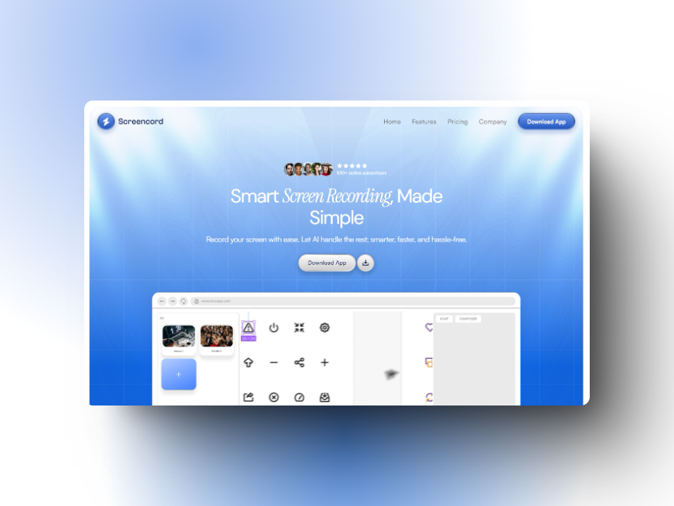 Smart Screen Recording Framer Website visual design