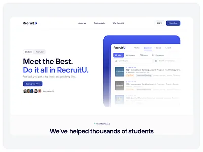 RecruitU clean design landing page minimal modern startup ui ux web web design website website design