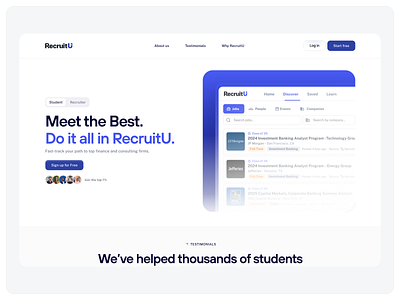 RecruitU clean design landing page minimal modern startup ui ux web web design website website design