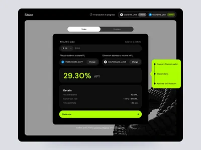 Crypto staking form bridge ui concept crypto crypto staking dark ui defi filecoin fintech form design step design ui ux web3 wizard