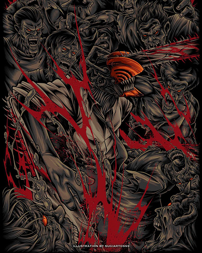 CHAINSAW MAN T-SHIRT anime art artwork chainsaw man dark art digital art fan art illustration manga tshirt design zombie