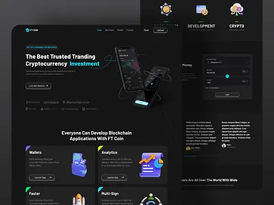 FTCoin - Crypto Currency Landing Page Design agency app bitcoin branding crypto crypto currency crypto trading dark design falconthought graphic design home page landing page nft trading ui ux web design website website design