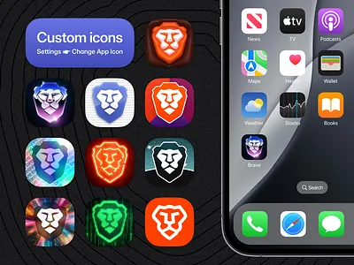 Custom app icons for Brave 80s android app brave browser chrome custom holo icon ios neon netscape star terminal